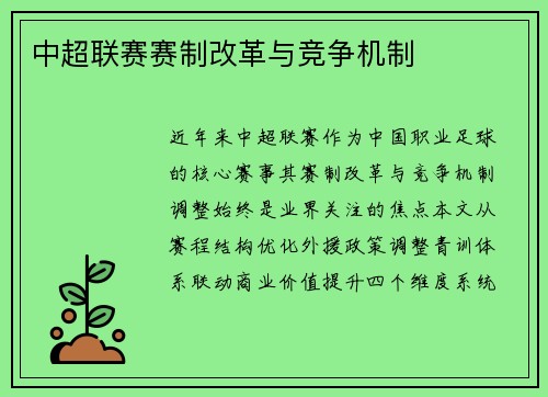 中超联赛赛制改革与竞争机制